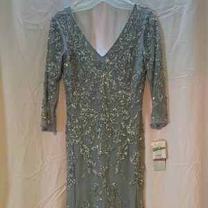 Oleg Cassini Silver Long Sleeve Gown NWT